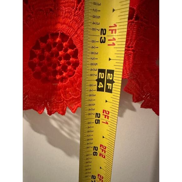 Loft Size Small Red Orange Blouse Embroidered Sunflower Lace Floral Top Cotton - Picture 10 of 12